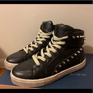 Black/distressed high top sneakers